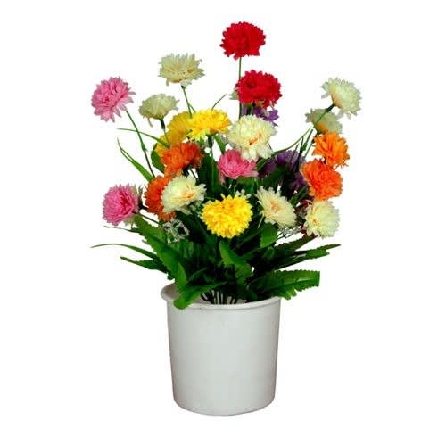 Round Plastic Table Vase With Carnation Flowers - 8 Inches