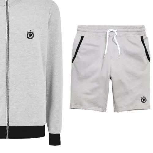 Grey Turtle-neck Jacket With Zip And Short