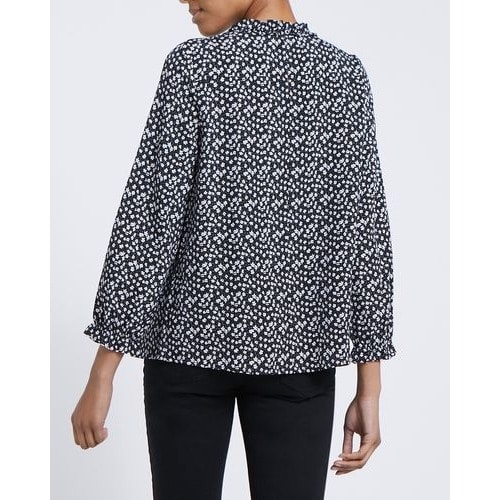 Frill Neck Top- Black/white