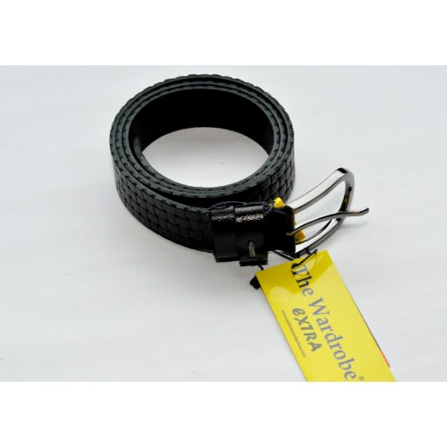 Pure Leather Men Matted Pattern Belt-Black -Size: 115/46
