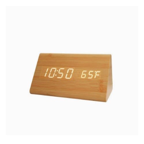 Sound Control Wooden Triangle Led Alarm Clock Digital - Light Brown