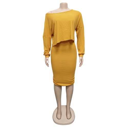 Bodycon Blouse And Skirt Set - Yellow