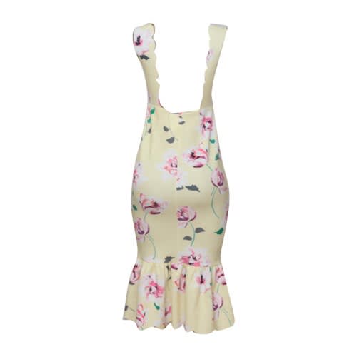 Yellow Floral Open Back Dress