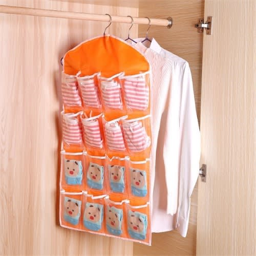 16 Pocket Hanging Tool Bag Socks Bra Underwear Rack Hanger - Orange