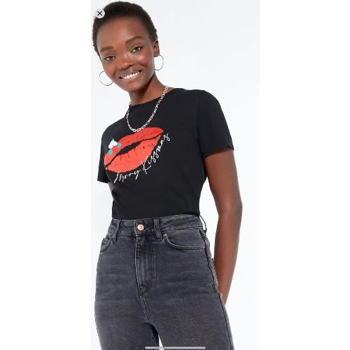 Merry Kissmas Christmas Slogan Print T-shirt - Black