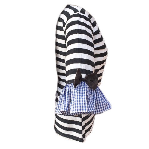 Black And White Stripe Top With Ruffle Plaid Sleeve And Bow