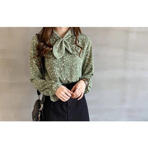 Monochrome Tie-neck Blouse - Green