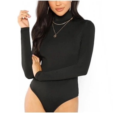 Long Sleeve Turtle Neck Bodysuit - Black