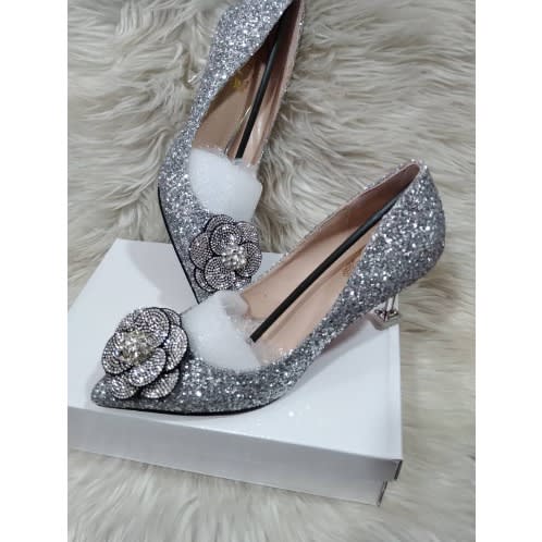 Ladies' New Mini Crystal Pump Shoe - Silver