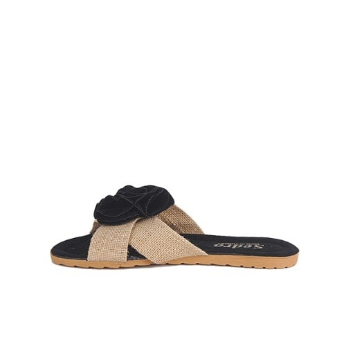 Turkey Rose Flat Black Slippers