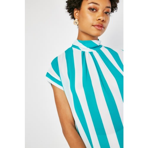 Off White/ Teal Striped Chiffon Blouse