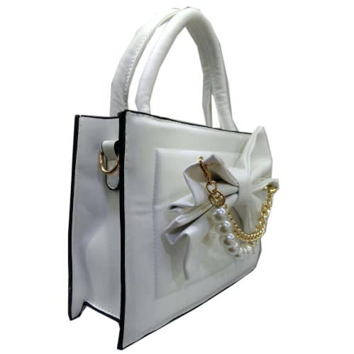 Woman Handbag With Bead Details - White