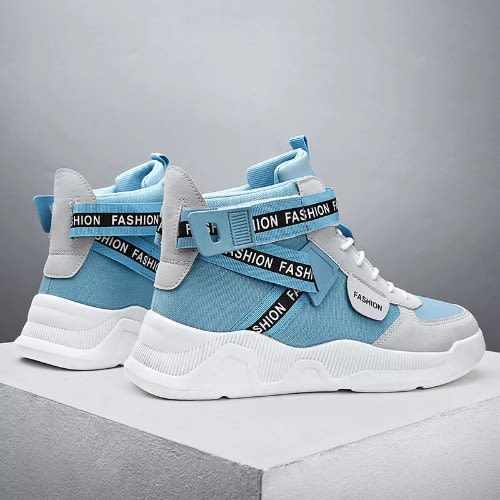 Men's High Top Breathable Sneakers - White & Blue
