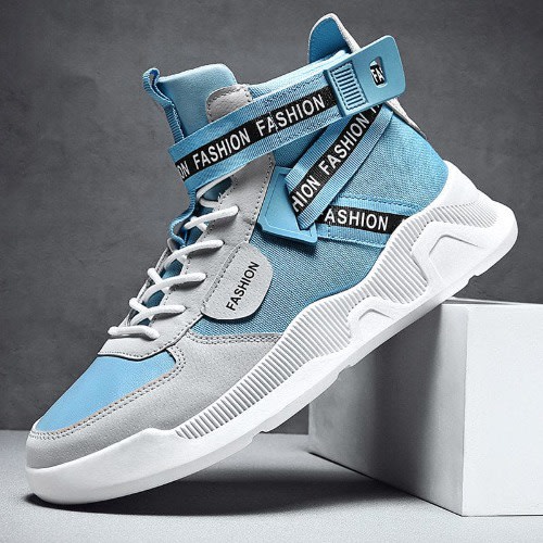Men's High Top Breathable Sneakers - White & Blue