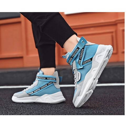 Men's High Top Breathable Sneakers - White & Blue