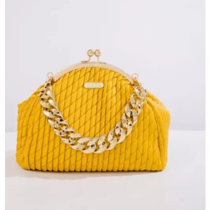 Ladies Braided Chain Clause Evening Bag- Yellow