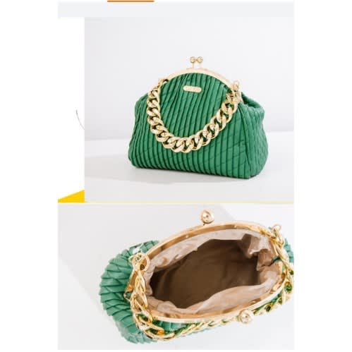 Braided Chain Clause Evening Bag- Green