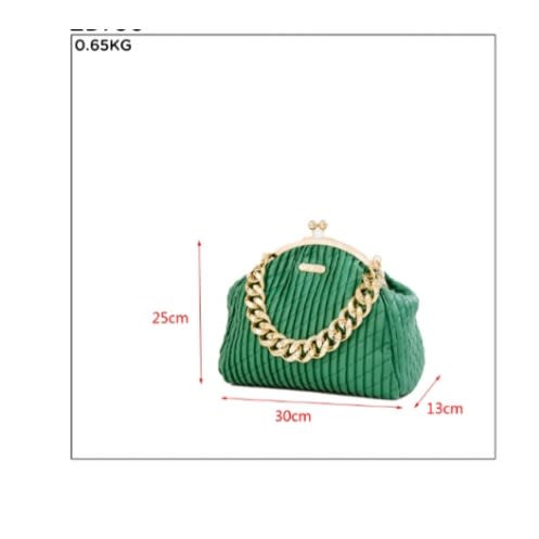 Braided Chain Clause Evening Bag- Green
