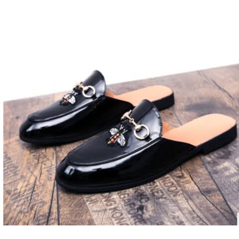 Black Half Shoes For Men- Glossy Leather