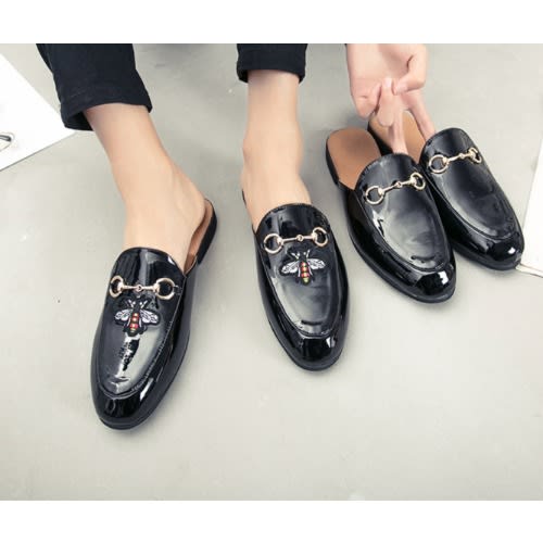 Black Half Shoes For Men- Glossy Leather
