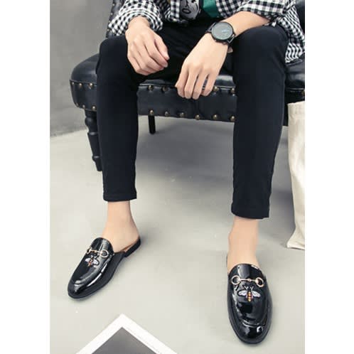 Black Half Shoes For Men- Glossy Leather