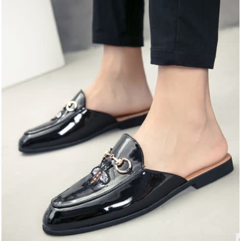 Black Half Shoes For Men- Glossy Leather