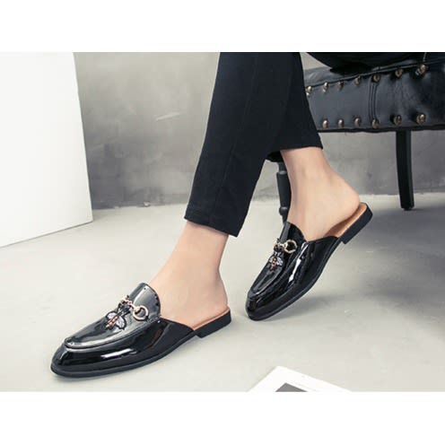 Black Half Shoes For Men- Glossy Leather