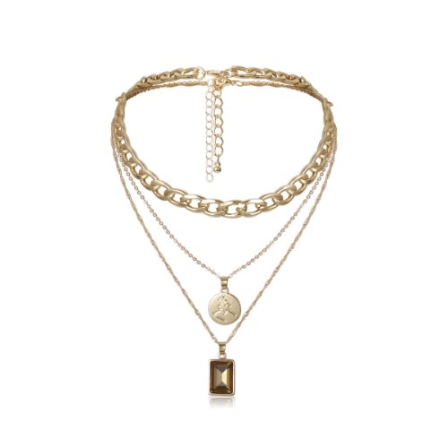 Cuban Pendant Layered Necklace - 3in1 - Gold