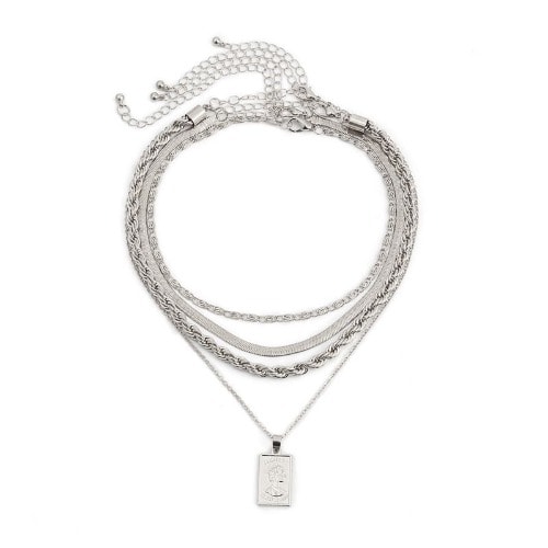 Twist Layered Necklace- Silver