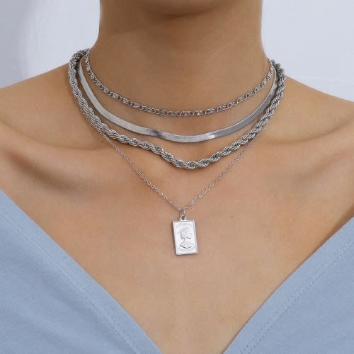 Twist Layered Necklace- Silver