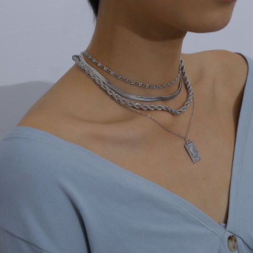 Twist Layered Necklace- Silver