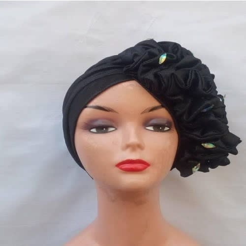 Side Ruffle Beaded Turban