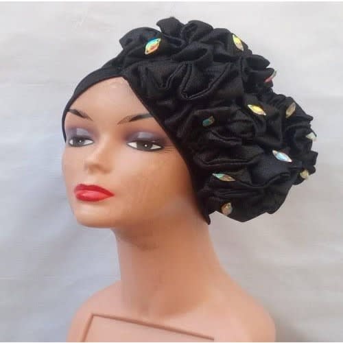 Side Ruffle Beaded Turban