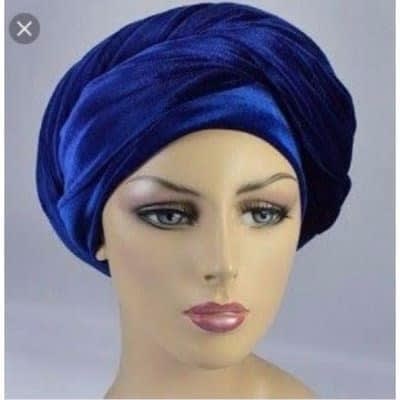 Plain Velvet Turban - Blue