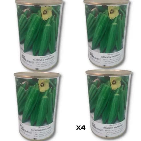 Clemson Spineless Okro Seeds - 100 Grams - 4 Tins