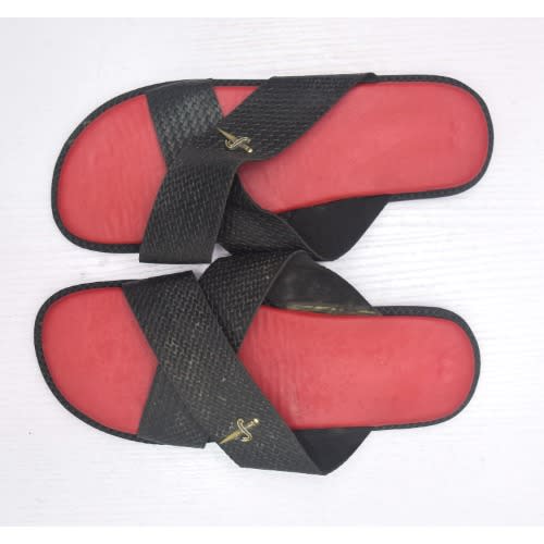 Men's Leather Crossed Basket Pam Slippers - Black