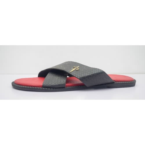 Men's Leather Crossed Basket Pam Slippers - Black