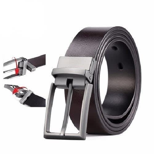 Black And Brown Double Sided Pin Buckle Leather Belt For Men