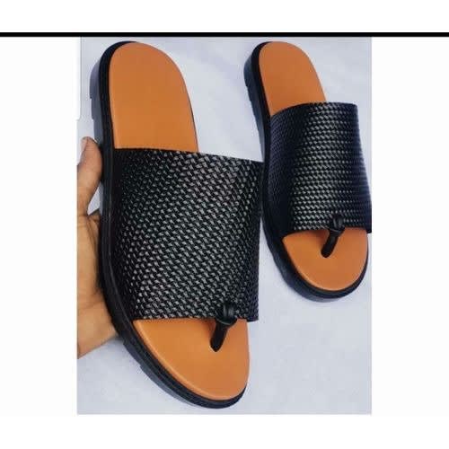 Men's Leather Pam Slippers - Black