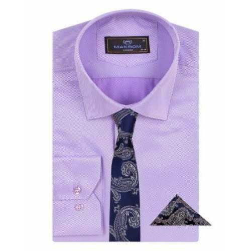 Men's Long Sleeve Shirt With Matching Tie  - Lilac And Floral Black