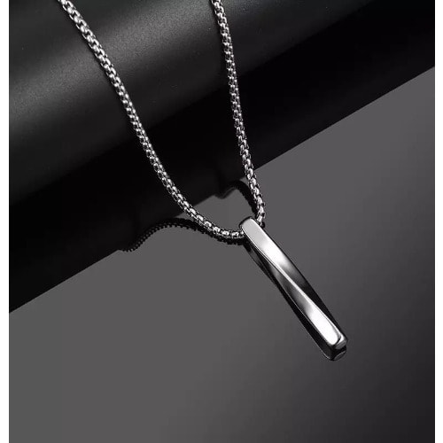 Twisted Rectangular Necklace For Men In Silver