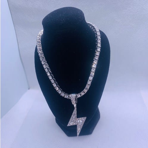 Just Accessories - Iced Out Pendant With Tennis Chain- Silver