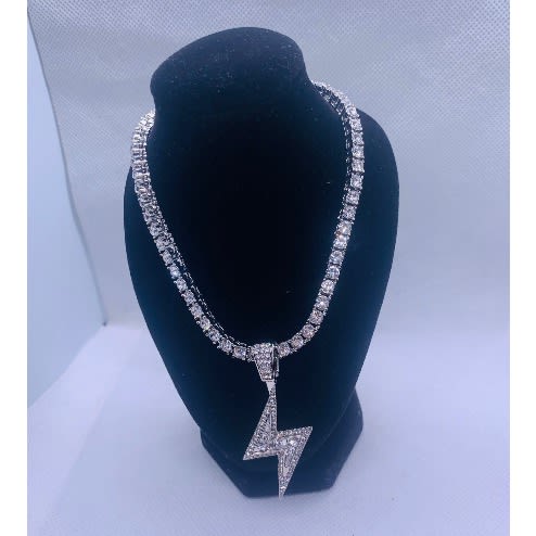Just Accessories - Iced Out Pendant With Tennis Chain- Silver