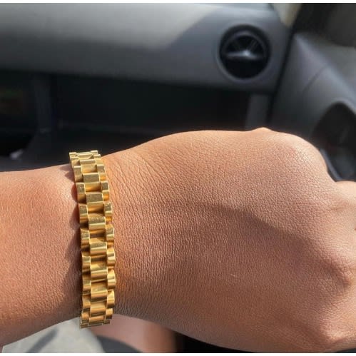 Slim Polished Steel Gold Men’s Luxury Bracelet Link