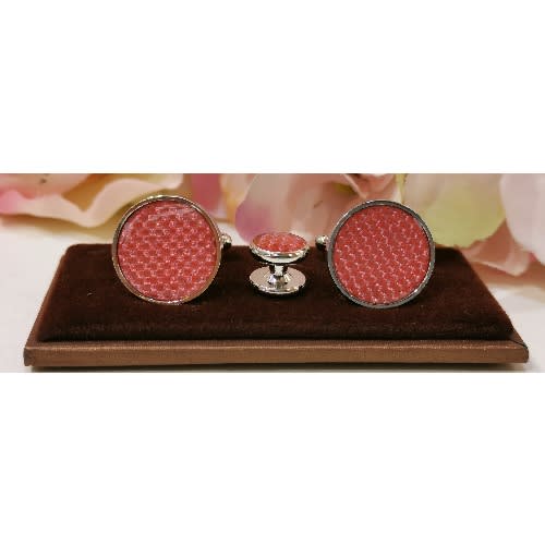 Pink Patterned Round Cufflinks