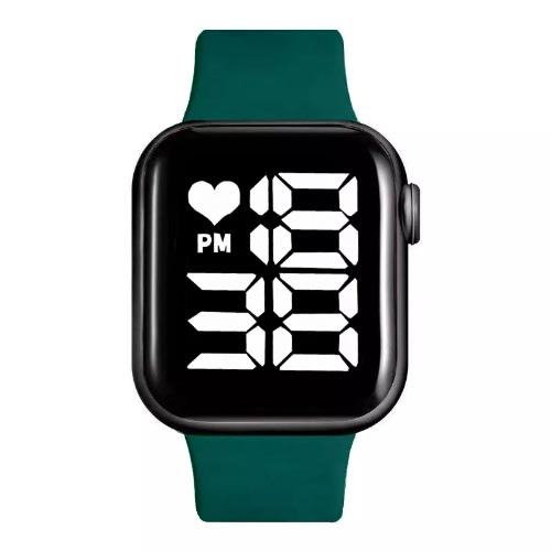 Square LED Silicone Watch -Green