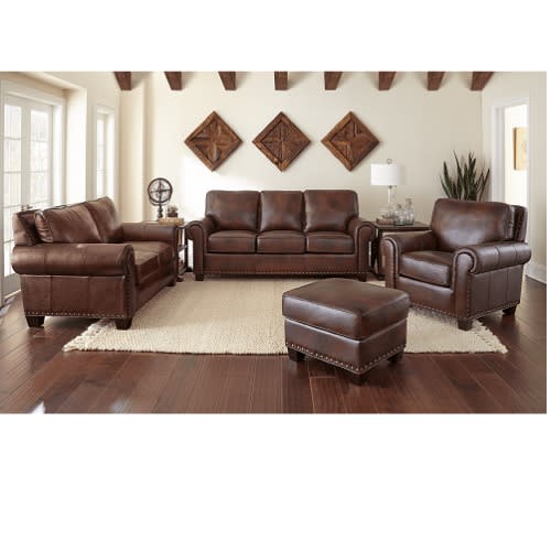 Riley Top Grain Leather Sofa Set With Ottoman