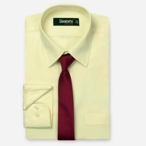 Men's Formal Dress Shirt With Matching Tie - Light Yellow