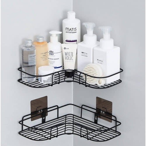 Set Of 2 Bathroom Shower Caddy - Shelf Adhesive Metal Wall Mounted Storage/ Organizer