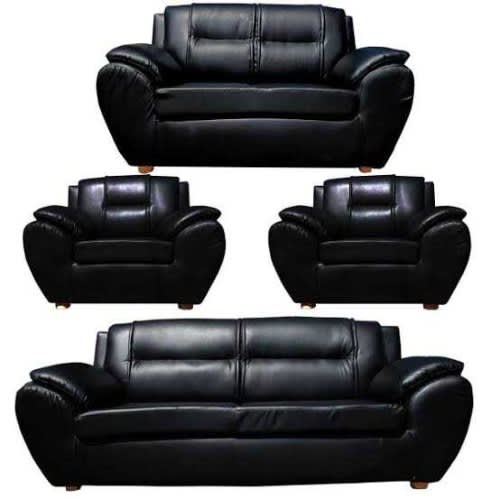 MVP 7-Seater Black Leather Sofa Set